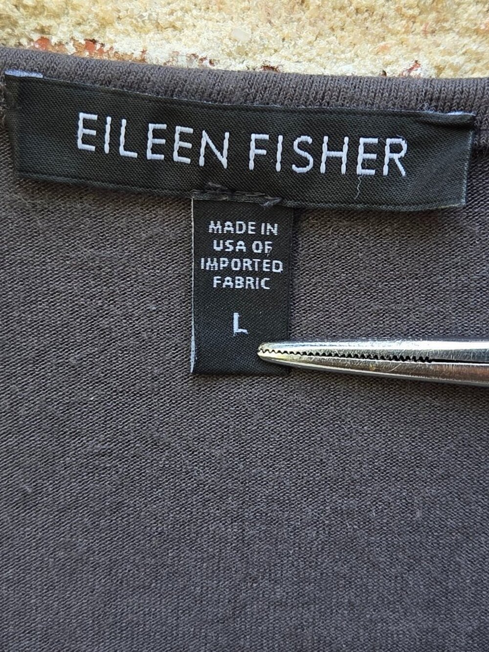 Eileen Fisher Charcoal Gray Sleeveless Ruched Neck Shell Top Women L Minimalist